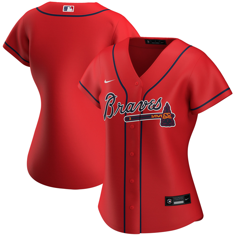 2020 MLB Women Atlanta Braves Nike Red Alternate 2020 Replica Jersey 1->women mlb jersey->Women Jersey